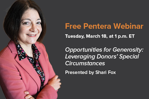 Webinar 3/18: Shari Fox, “Opportunities for Generosity: Leveraging Donors’ Special Circumstances”